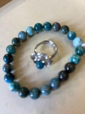 Blue Apatite Agate Stretch Bracelet - Ring Set